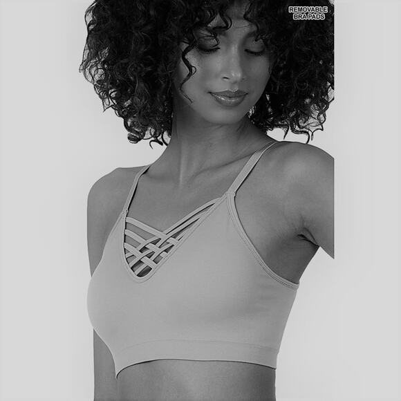 Zenana L/XL Bright Pink Front V Lattice Bralette + bra padding adjustable straps - Picture 14 of 15